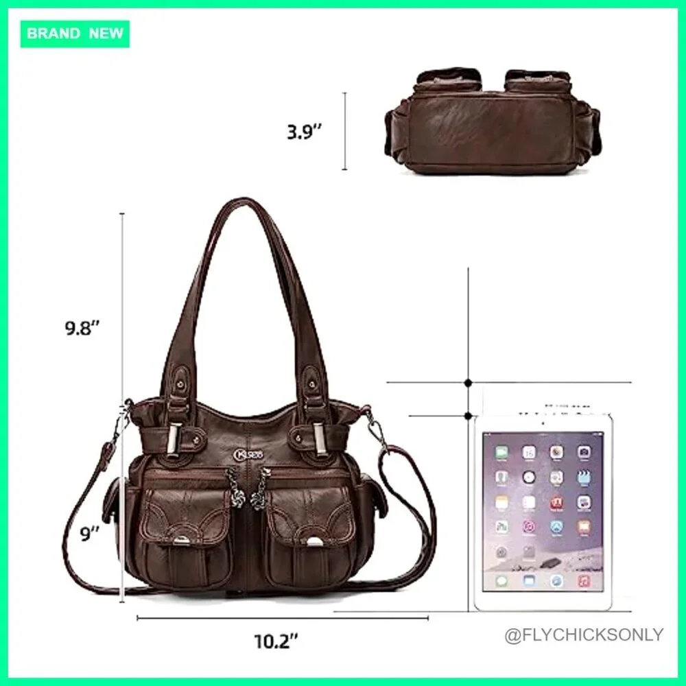 Large Hobo Tote Bag with Adjustable Strap, Multi-Pocket Design, PU Leather